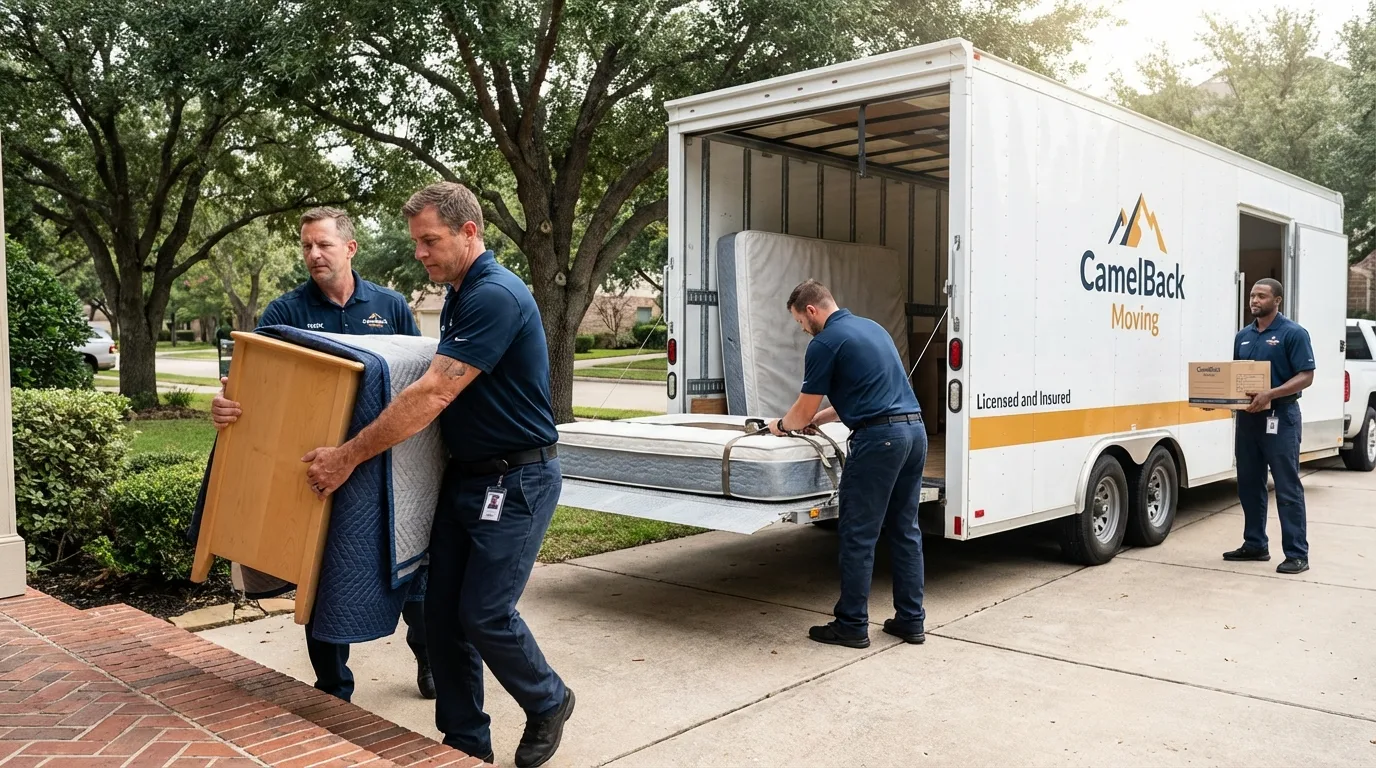 Crew loading residential truck for cross-state move from Paw Paw, MI