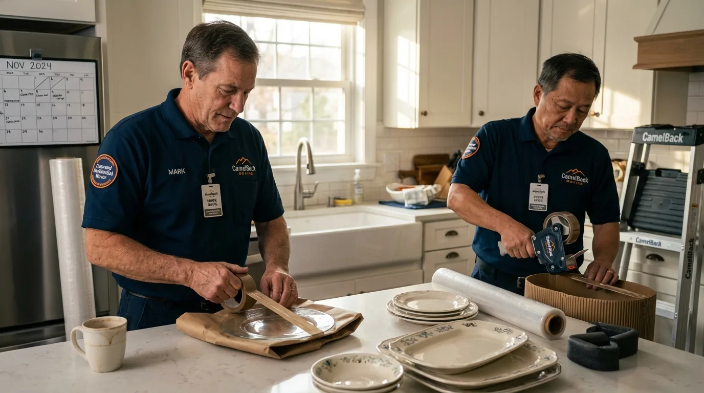 Professional crew packing kitchen dishware in Paw Paw, MI